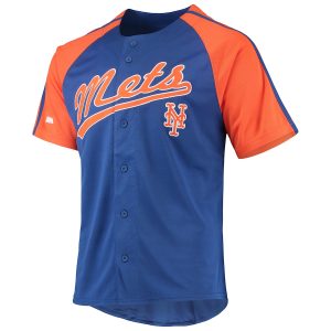 Men’s New York Mets Stitches Royal Button-Down Raglan Replica Jersey