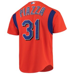 Men’s New York Mets Mike Piazza Mitchell & Ness Orange Cooperstown Collection Mesh Batting Practice Button-Up Jersey