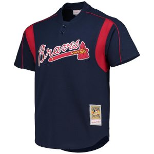 Men’s Atlanta Braves Greg Maddux Mitchell & Ness Navy Cooperstown Collection Mesh Batting Practice Button-Up Jersey