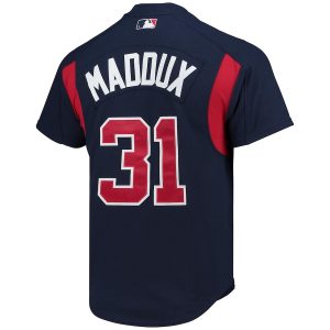 Men’s Atlanta Braves Greg Maddux Mitchell & Ness Navy Cooperstown Collection Mesh Batting Practice Button-Up Jersey