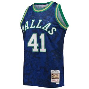 Men’s Dallas Mavericks Dirk Nowitzki Mitchell & Ness Blue Hardwood Classics 1998/99 Lunar New Year Swingman Jersey