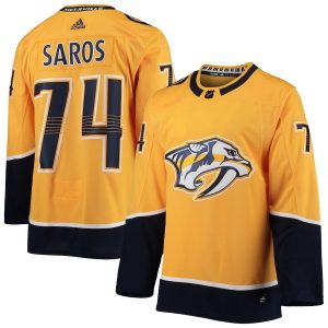 Men’s Nashville Predators Juuse Saros adidas Gold Home Authentic Player Jersey