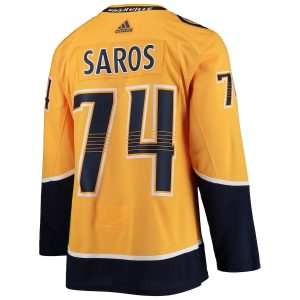 Men’s Nashville Predators Juuse Saros adidas Gold Home Authentic Player Jersey