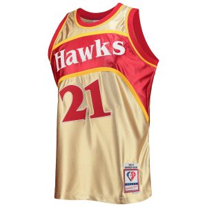 Men’s Atlanta Hawks Dominique Wilkins Gold Mitchell & Ness 75th Anniversary 1986/87 Hardwood Classics Swingman Jersey