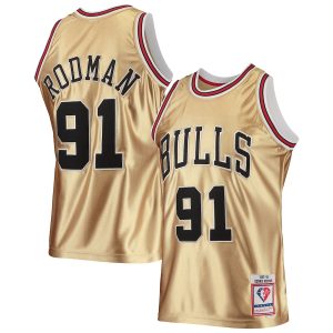 Men’s Chicago Bulls Dennis Rodman Gold Mitchell & Ness 75th Anniversary 1997/98 Hardwood Classics Swingman Jersey