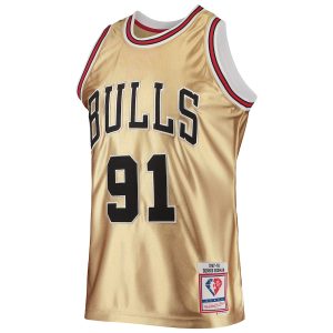 Men’s Chicago Bulls Dennis Rodman Gold Mitchell & Ness 75th Anniversary 1997/98 Hardwood Classics Swingman Jersey