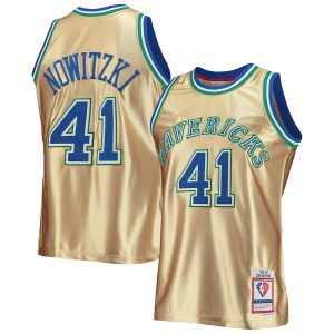 Men’s Dallas Mavericks Dirk Nowitzki Gold Mitchell & Ness 75th Anniversary 1998/99 Hardwood Classics Swingman Jersey