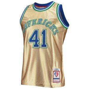 Men’s Dallas Mavericks Dirk Nowitzki Gold Mitchell & Ness 75th Anniversary 1998/99 Hardwood Classics Swingman Jersey