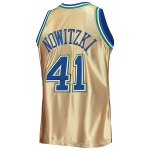 Men’s Dallas Mavericks Dirk Nowitzki Gold Mitchell & Ness 75th Anniversary 1998/99 Hardwood Classics Swingman Jersey