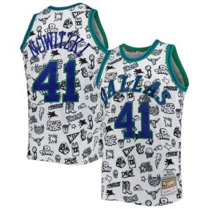 Men’s Dallas Mavericks Dirk Nowitzki Mitchell & Ness White 1998/99 Hardwood Classics Doodle Swingman Jersey