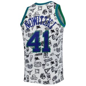 Men’s Dallas Mavericks Dirk Nowitzki Mitchell & Ness White 1998/99 Hardwood Classics Doodle Swingman Jersey