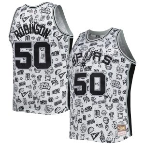 Men’s San Antonio Spurs David Robinson Mitchell & Ness White 1998/99 Hardwood Classics Doodle Swingman Player Jersey