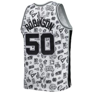 Men’s San Antonio Spurs David Robinson Mitchell & Ness White 1998/99 Hardwood Classics Doodle Swingman Player Jersey