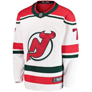 Men’s New Jersey Devils Dougie Hamilton Fanatics Branded White 2022/23 Heritage Premier Breakaway Jersey