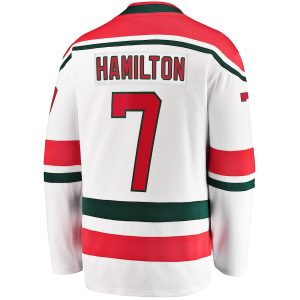 Men’s New Jersey Devils Dougie Hamilton Fanatics Branded White 2022/23 Heritage Premier Breakaway Jersey