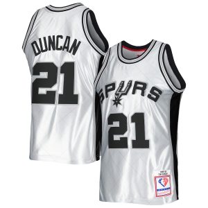 Men’s San Antonio Spurs Tim Duncan Mitchell & Ness Platinum 1998/99 Hardwood Classics 75th Anniversary Swingman Jersey