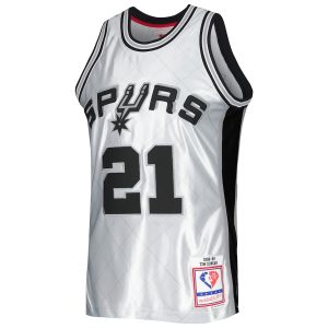 Men’s San Antonio Spurs Tim Duncan Mitchell & Ness Platinum 1998/99 Hardwood Classics 75th Anniversary Swingman Jersey