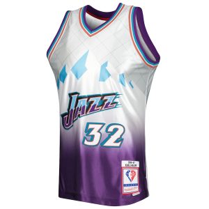 Men’s Utah Jazz Karl Malone Mitchell & Ness Platinum 1996/97 Hardwood Classics 75th Anniversary Swingman Jersey