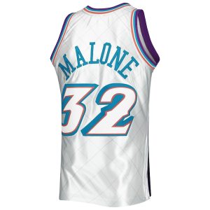 Men’s Utah Jazz Karl Malone Mitchell & Ness Platinum 1996/97 Hardwood Classics 75th Anniversary Swingman Jersey