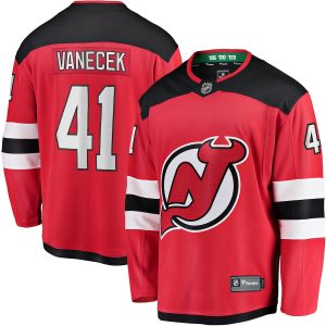 Men’s New Jersey Devils Vitek Vanecek Fanatics Branded Red Home Breakaway Player Jersey