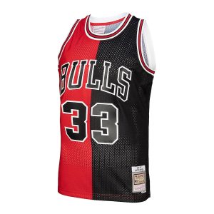 Men’s Chicago Bulls Scottie Pippen Mitchell & Ness Red/Black Hardwood Classics 1997/98 Split Swingman Jersey