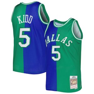 Men’s Dallas Mavericks Jason Kidd Mitchell & Ness Blue/Green Hardwood Classics 1994/95 Split Swingman Jersey