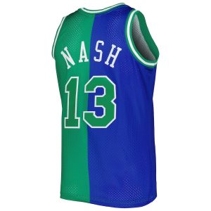 Men’s Dallas Mavericks Steve Nash Mitchell & Ness Blue/Green Hardwood Classics 1998/99 Split Swingman Jersey