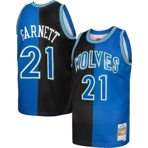 Men’s Minnesota Timberwolves Kevin Garnett Mitchell & Ness Black/Blue Hardwood Classics 1995/96 Split Swingman Jersey