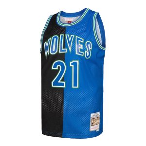 Men’s Minnesota Timberwolves Kevin Garnett Mitchell & Ness Black/Blue Hardwood Classics 1995/96 Split Swingman Jersey