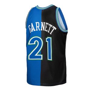 Men’s Minnesota Timberwolves Kevin Garnett Mitchell & Ness Black/Blue Hardwood Classics 1995/96 Split Swingman Jersey