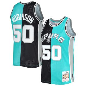 Men’s San Antonio Spurs David Robinson Mitchell & Ness Black/Teal Hardwood Classics 1998/99 Split Swingman Jersey