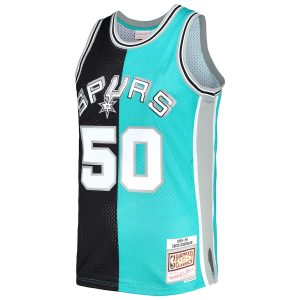 Men’s San Antonio Spurs David Robinson Mitchell & Ness Black/Teal Hardwood Classics 1998/99 Split Swingman Jersey