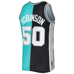 Men’s San Antonio Spurs David Robinson Mitchell & Ness Black/Teal Hardwood Classics 1998/99 Split Swingman Jersey