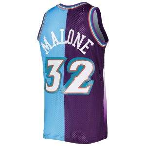 Men’s Utah Jazz Karl Malone Mitchell & Ness Purple/Turquoise Hardwood Classics 1996/97 Split Swingman Jersey