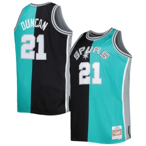 Men’s San Antonio Spurs Mitchell & Ness Black/Teal Big & Tall Hardwood Classics 1998/99 Split Swingman Jersey