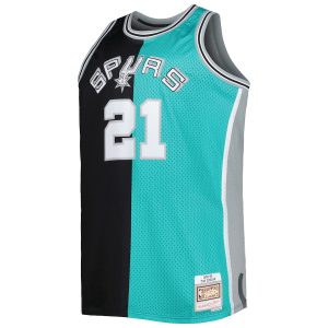 Men’s San Antonio Spurs Mitchell & Ness Black/Teal Big & Tall Hardwood Classics 1998/99 Split Swingman Jersey