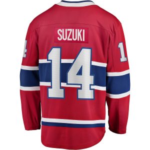 Men’s Montreal Canadiens Nick Suzuki Fanatics Branded Red Home Captain Patch Breakaway Player Jersey