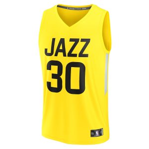 Men’s Utah Jazz Ochai Agbaji Fanatics Branded Yellow Fast Break Replica Player Jersey – Icon Edition