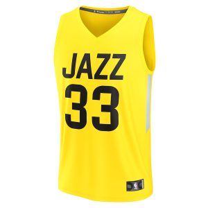 Men’s Utah Jazz Johnny Juzang Fanatics Branded Yellow Fast Break Replica Player Jersey – Icon Edition