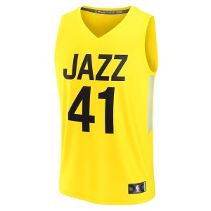 Men’s Utah Jazz Kelly Olynyk Fanatics Branded Yellow Fast Break Replica Player Jersey – Icon Edition