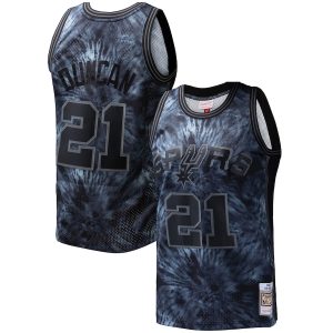 Men’s San Antonio Spurs Tim Duncan Mitchell & Ness Black Hardwood Classics 1998/99 Tie-Dye Swingman Jersey