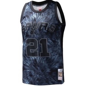 Men’s San Antonio Spurs Tim Duncan Mitchell & Ness Black Hardwood Classics 1998/99 Tie-Dye Swingman Jersey