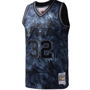 Men’s Utah Jazz Karl Malone Mitchell & Ness Black Hardwood Classics 1991/92 Tie-Dye Swingman Jersey