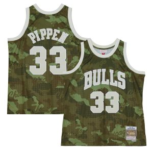 Men’s Chicago Bulls Scottie Pippen Mitchell & Ness Camo Hardwood Classics 1997/98 Ghost Green Swingman Jersey