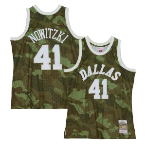 Men’s Dallas Mavericks Dirk Nowitzki Mitchell & Ness Camo Hardwood Classics 1998/99 Ghost Green Swingman Jersey