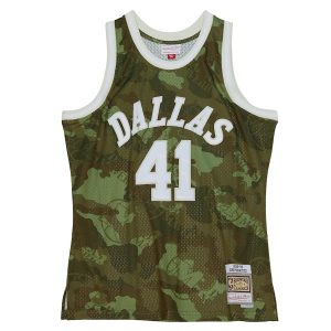 Men’s Dallas Mavericks Dirk Nowitzki Mitchell & Ness Camo Hardwood Classics 1998/99 Ghost Green Swingman Jersey