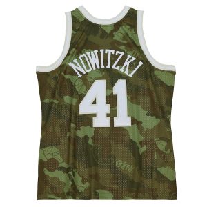 Men’s Dallas Mavericks Dirk Nowitzki Mitchell & Ness Camo Hardwood Classics 1998/99 Ghost Green Swingman Jersey