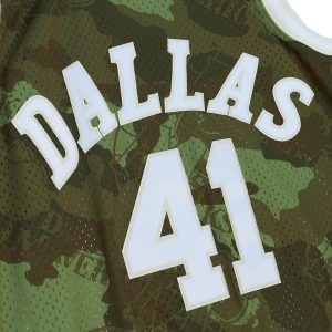 Men’s Dallas Mavericks Dirk Nowitzki Mitchell & Ness Camo Hardwood Classics 1998/99 Ghost Green Swingman Jersey