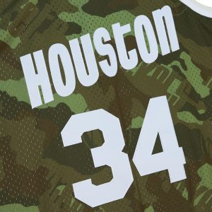 Men’s Houston Rockets Hakeem Olajuwon Mitchell & Ness Camo Hardwood Classics 1993/94 Ghost Green Swingman Jersey