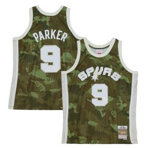 Men’s San Antonio Spurs Tony Parker Mitchell & Ness Camo Hardwood Classics 2000/01 Ghost Green Swingman Jersey